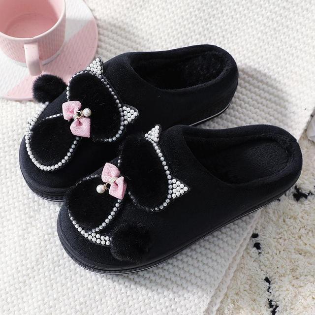 Winter Warm Slippers Polyester Cotton Women Home Shoes Lovely Non-slip Indoor Slides Corduroy Couple Slippers Women's Shoes