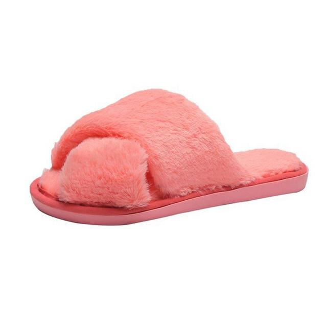 Women Fluffy Winter Sandal Cross Velor Open Toe Sandal Soft Warm Flat Shoes Faux Fur Slippers Home Women's Shoes WJ004