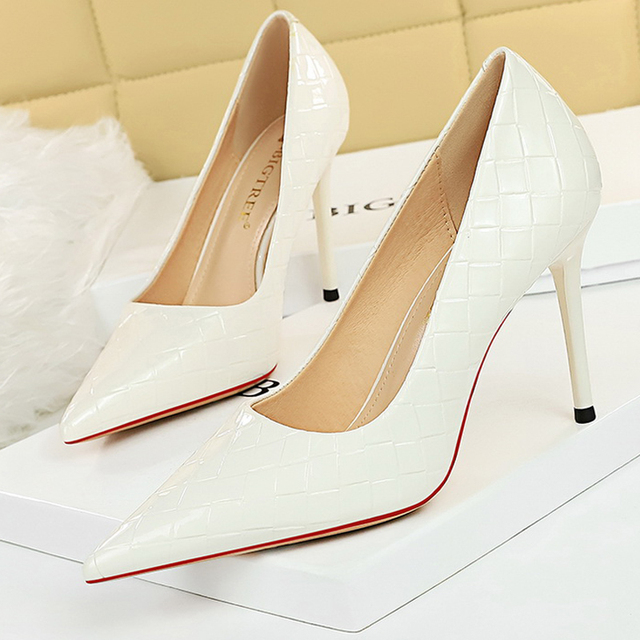 BIGTREE Patent Leather Shoes Woman Pumps 2022 Designer Shoes New Weave Style Fine High Heels Stiletto Heeled Shoes Party Shoes