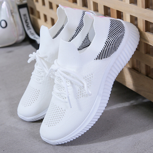 2022 spring sneakers women knitting soft vulcanized flat shoes platform lace-up mesh comfortable ladies casual shoes