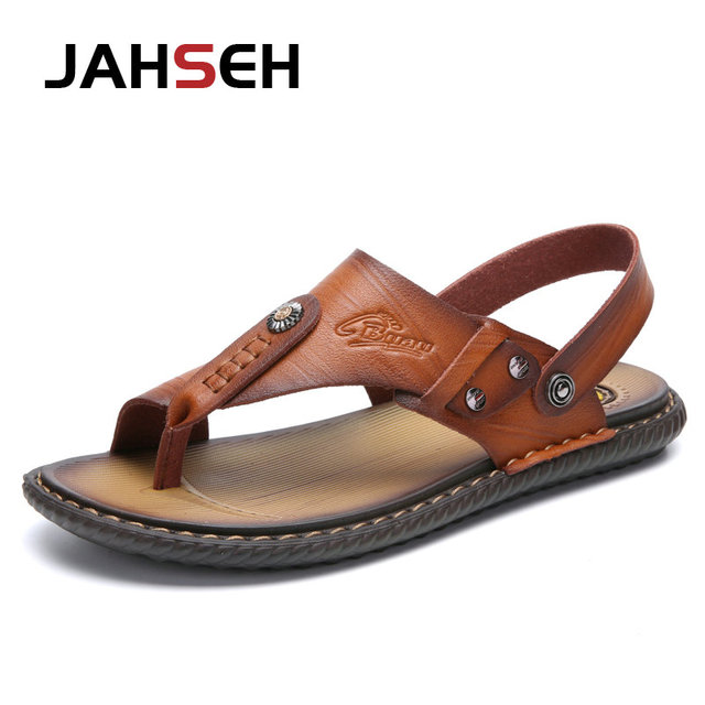 New Arrival Leather Men Sandals Summer Slip On Leisure Beach Shoes Fashion Outdoor Men Sandals High Quality Slippers Size 47