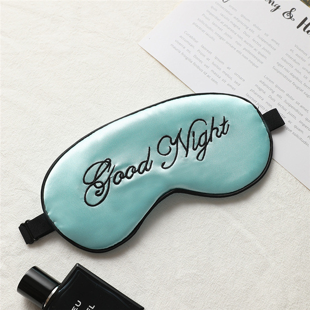 Embroidered Silk Sleep Mask Adjust Button Travel Ventilation Sleep Mask Good Night Pattern Eye Patches For Sleeping Aid