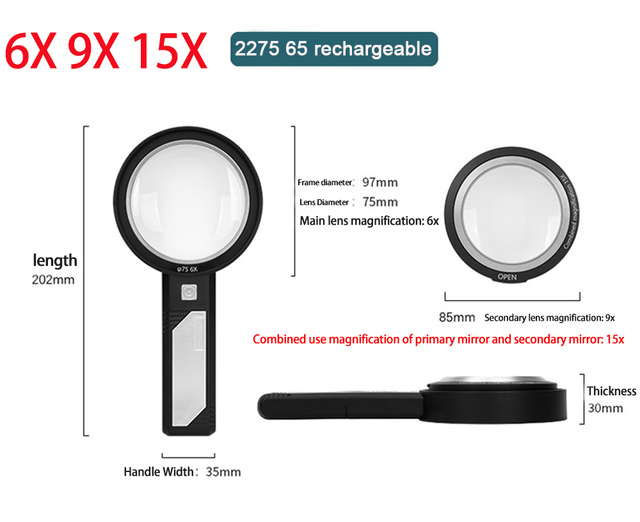 5X 10X 15X Lighted Magnifying Glass Handheld Magnifier with 8 Led Lights, Optical Lens Illuminated Magnifier for Reading Repair