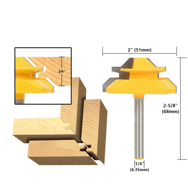 1/2" 1/4" 8mm Shank 45 Degree Lock Miter Router Bit 8*1-1/2 8*1-3/8 Tenon End Cutter Milling Tools for Woodworking