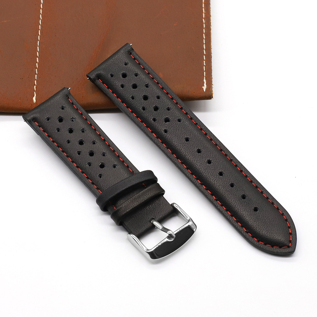 Handmade watch strap 18mm 19mm 20mm 22mm leather strap black brown blue breathable porous watches #C