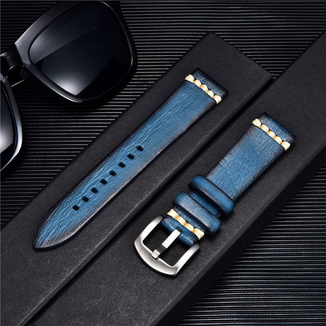 جودة عالية اليدوية جلد البقر حزام ساعة اليد خمر الرجعية حزام (استيك) ساعة أساور Wristwatchbands الأشرطة 18 مللي متر 20 مللي متر 22 مللي متر 24 مللي متر