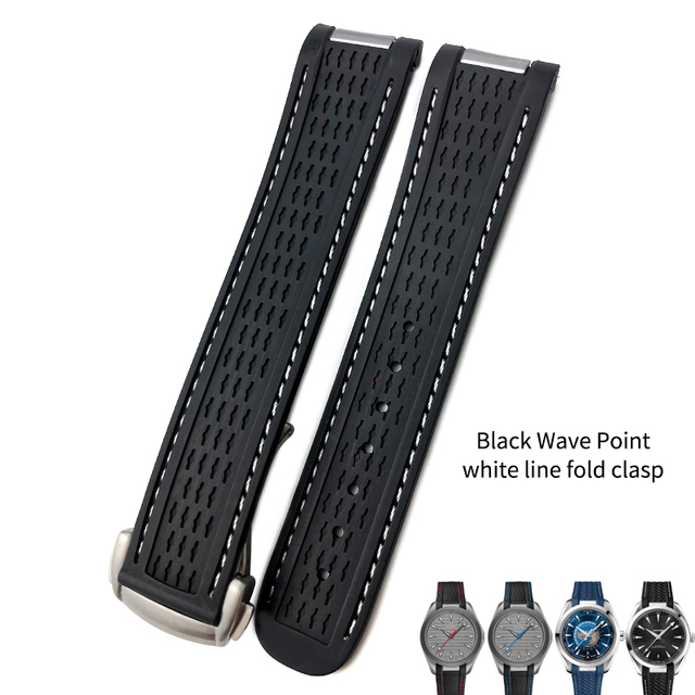 20mm Rubber Silicone Watch Strap Fit For Omega Seamaster 300 AT150 Aqua Terra Ultra Light 8900 Steel Buckle Watchband Bracelets