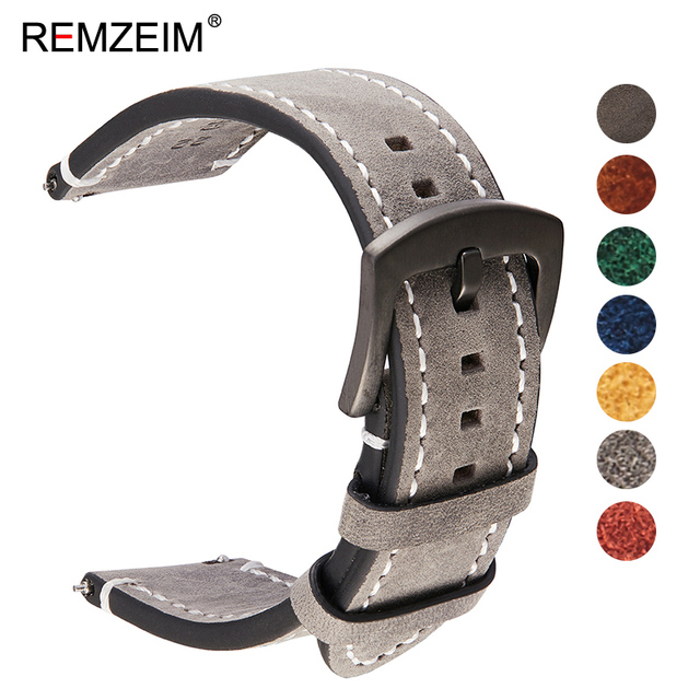 Remz Plaid - Genuine Leather Watch Band for Men and Women, Black, Blue, Gray, Brown, Cowhide, 18mm, 20mm, 22mm, 24mm