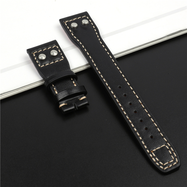 21mm 22mm Genuine Cowhide Leather Watchband with Stud for IWC Pilot PORTOFINO Portuguese Watch Strap Folding Buckle Accessories