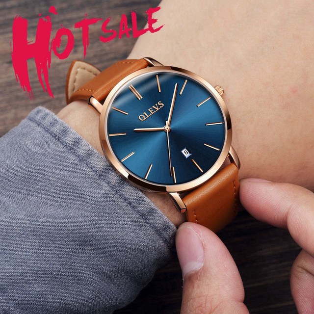 OLEVS Ultra-thin Men Watches Top Brand Fashion Casual Luxury Genuine Leather Japan Quartz Waterproof Wristwatch for Male