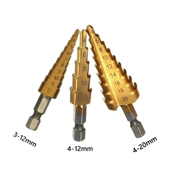 3pcs HSS Titanium Coated Step Drill Bit 4-12 4-20 4-32 Drill Power Tools Metal High Speed ​​Steel Wood Hole Cutter Cone Drill