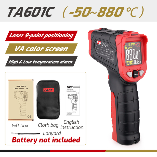 TASI TA601A/B/C Digital Thermometer Infrared Laser Positioning Thermometer VA Color LCD Light Alarm Non Contact Termometro