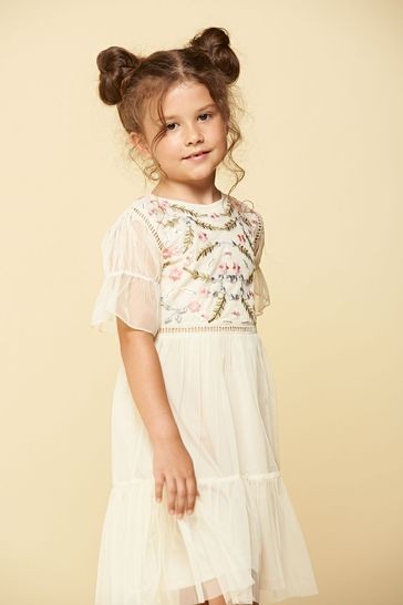 Amelia Rose Childrens Yellow Floral Embroidered Bodice Dress