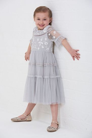 Amelia Rose Grey Embroidered Dress