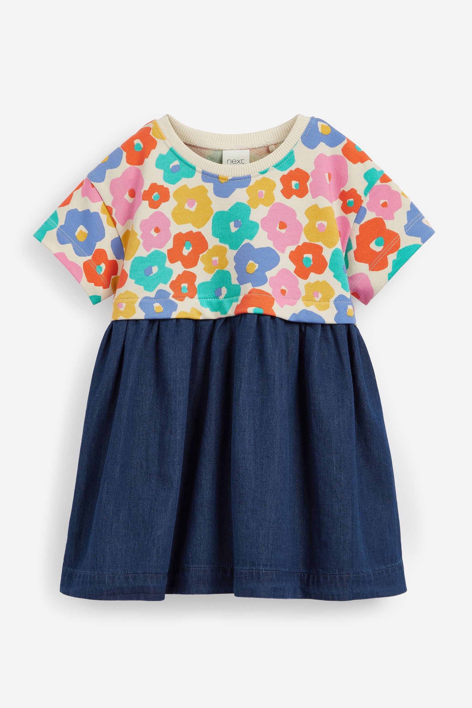 Floral Jersey Denim Mix Dress (3mths-7yrs)