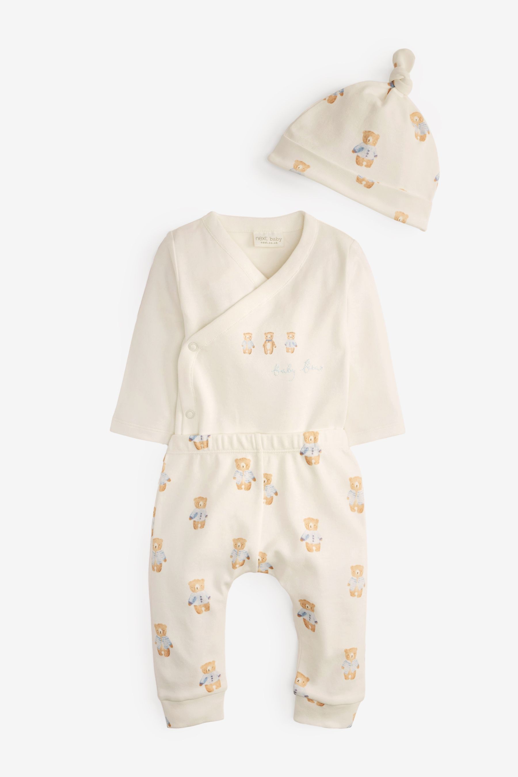 Baby 3 Piece Bear Print Bodysuit, Leggings and Hat Set (0mths-2yrs)