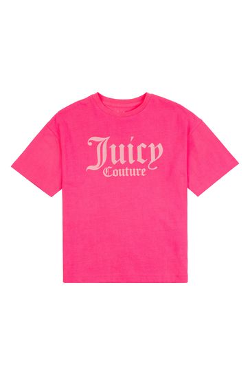 Juicy Couture تيشيرت بوكسي قصير وردي