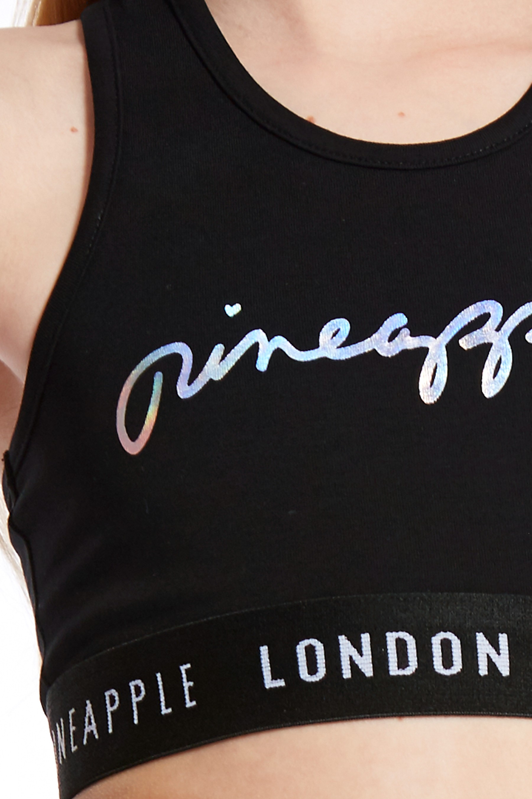 Pineapple Black Script Crop Top