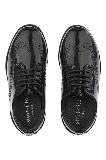 Start-Rite Pri Brogue Lace-up Black Patent Leather School Shoes