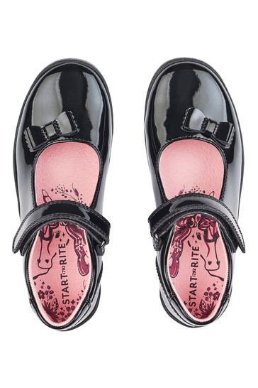 Start-Rite Giggle Black Patent Leather School Shoes Wide Fit