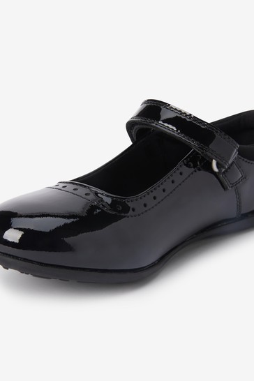 School Leather Mary Jane Brogues Wide Fit (G)