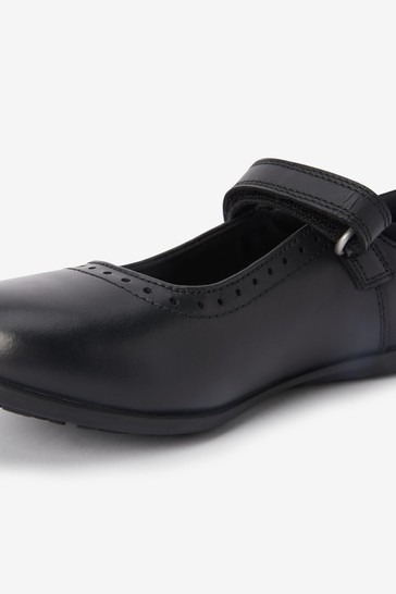 School Leather Mary Jane Brogues Wide Fit (G)