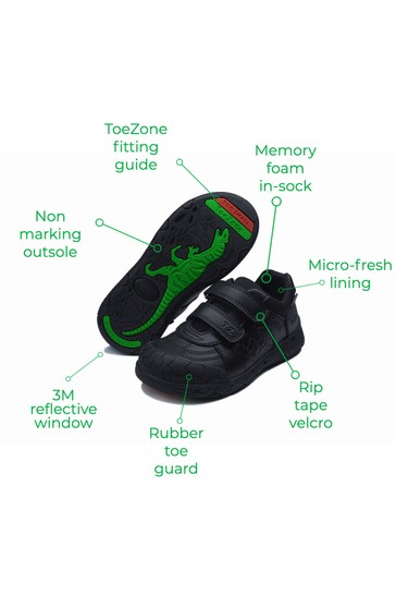 ToeZone Black PAX Vegan Dinosaur School Shoes