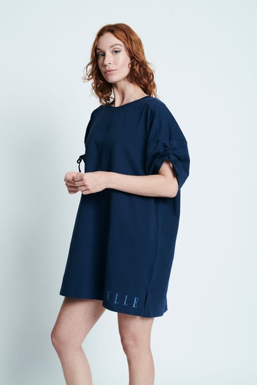 ELLE Navy Blue Loungewear Tie Detail Nightshirt