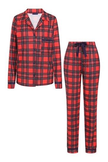 طقم بيجاما جيرسيه حريمي من Hot Squash Red Tartan