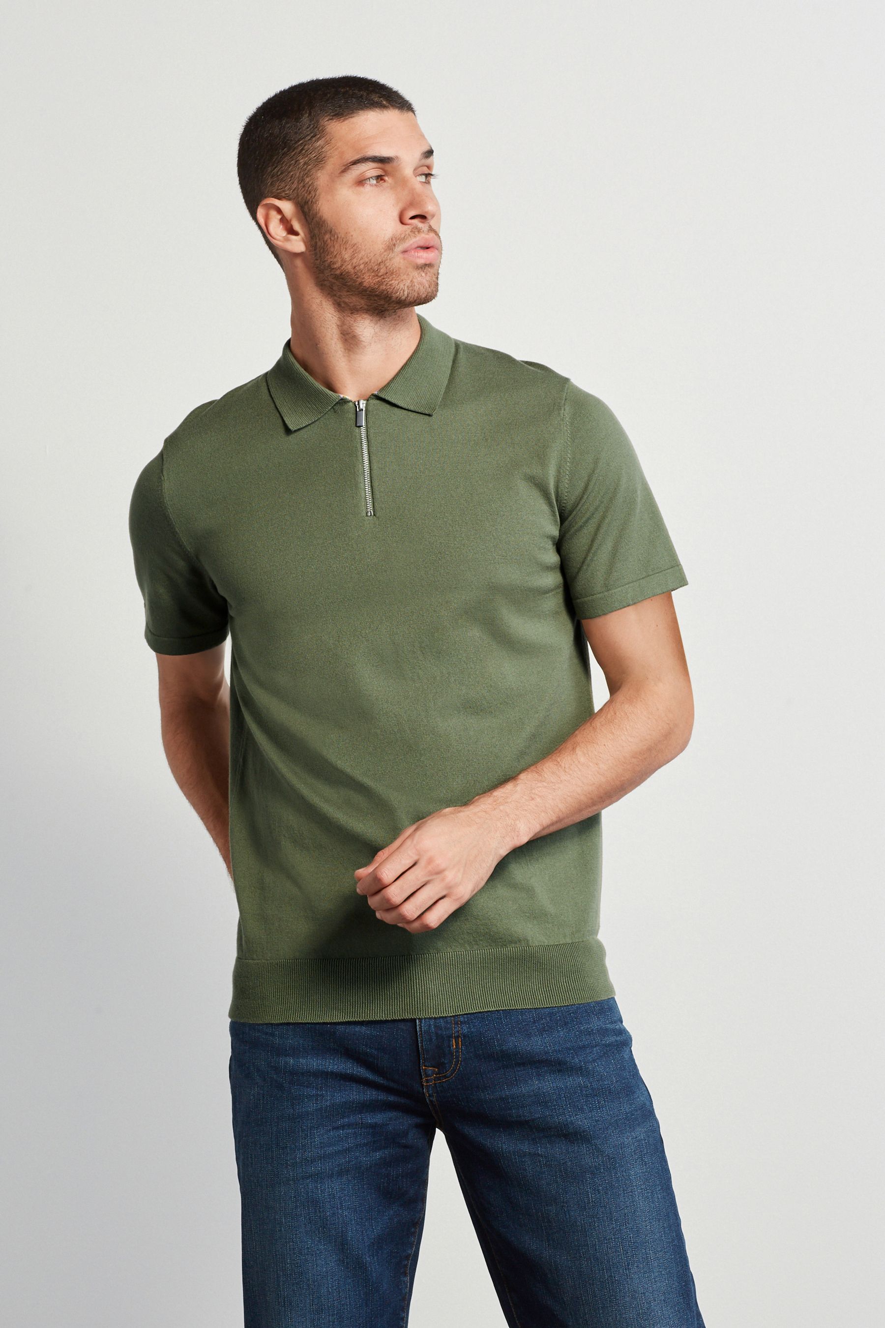 Knitted Zip Polo Shirt