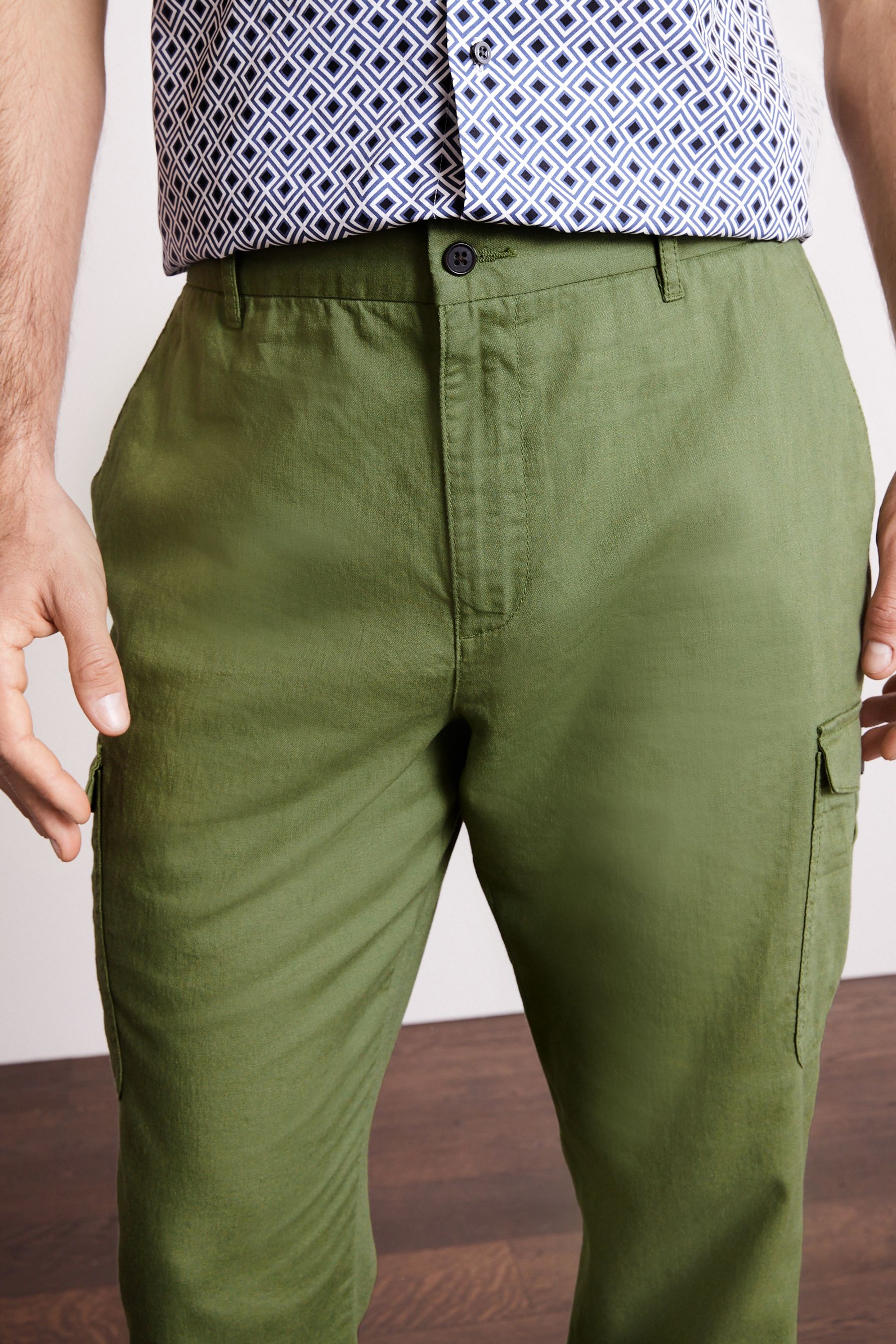 Linen Blend Cargo Trousers