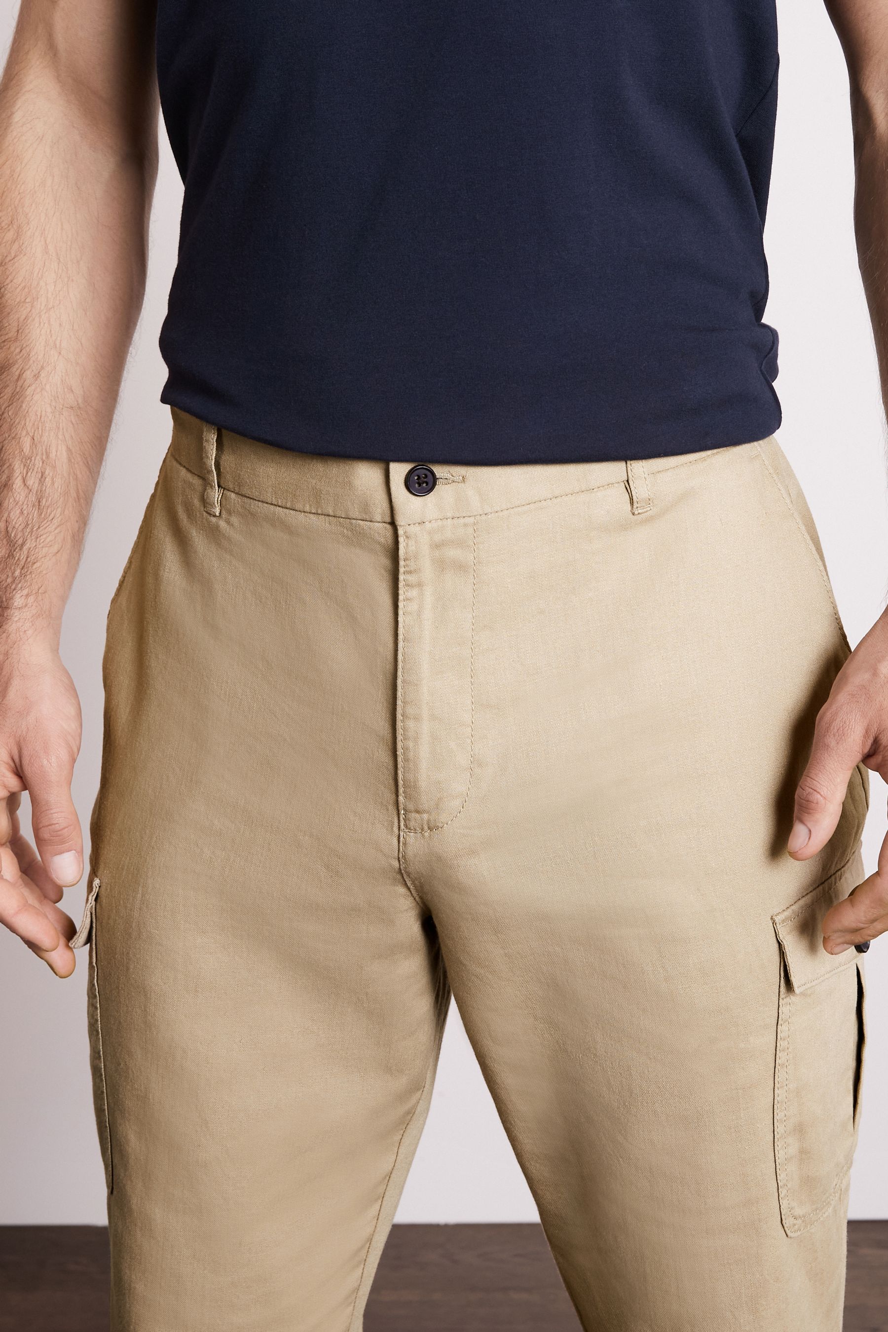 Linen Blend Cargo Trousers