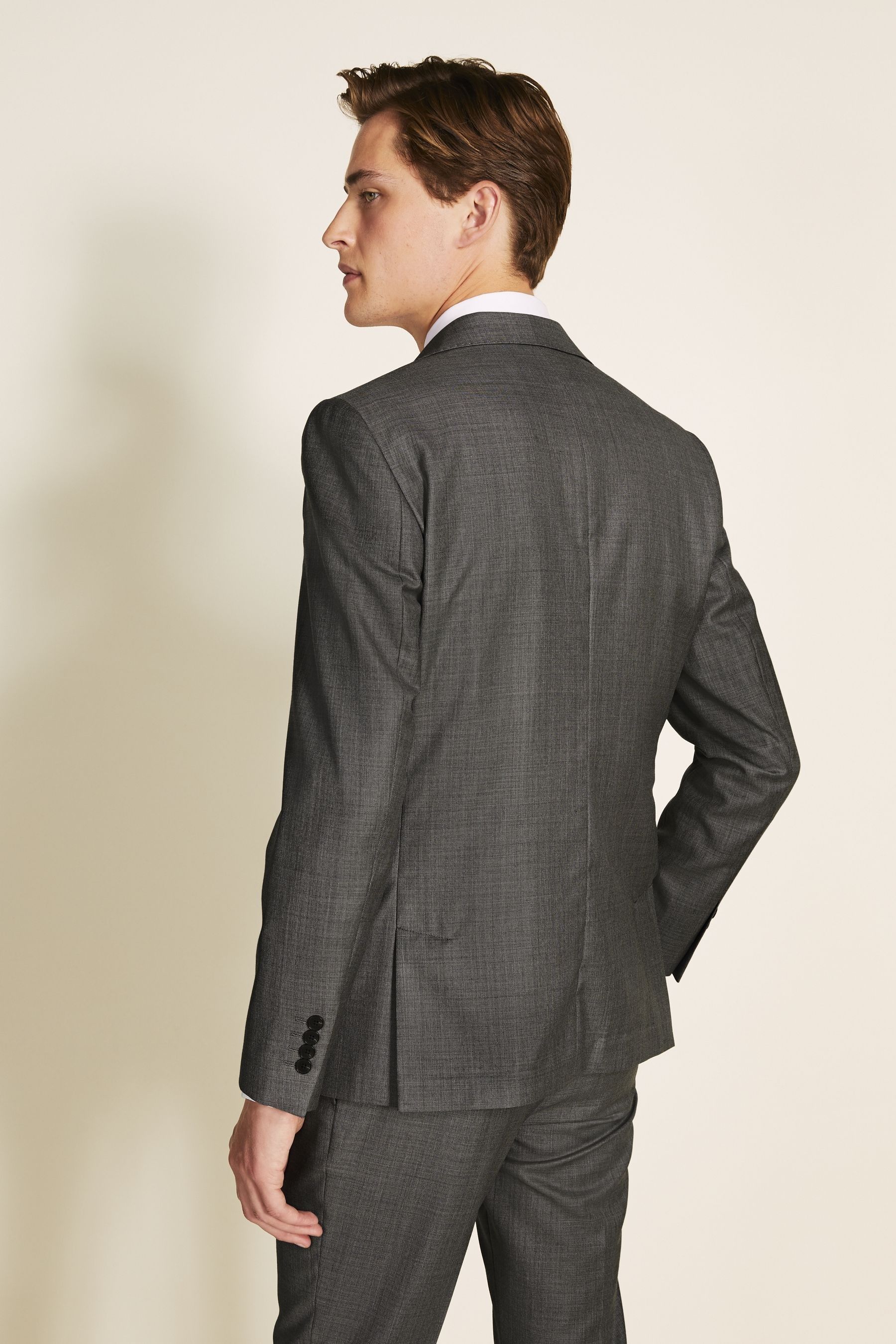 Moss Bros Grey Moss x Reda Slim Fit Sharkskin Jacket