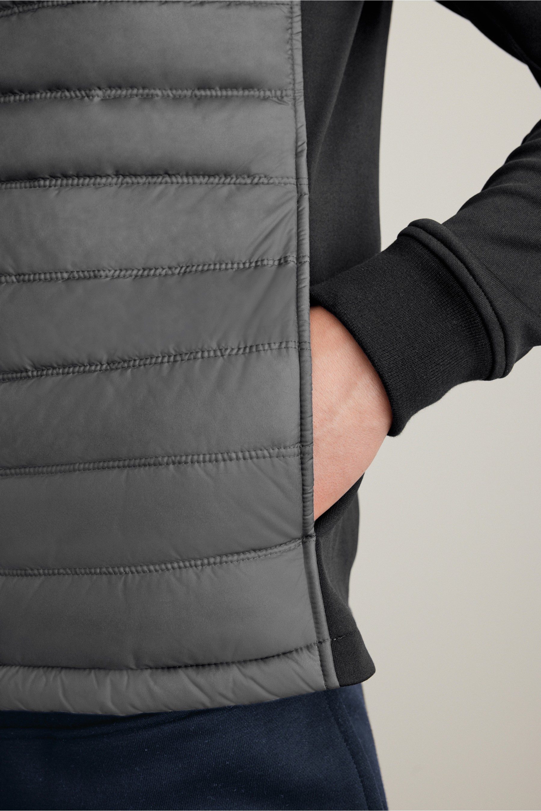 Jersey Sleeve Quilted Hooded Jacket