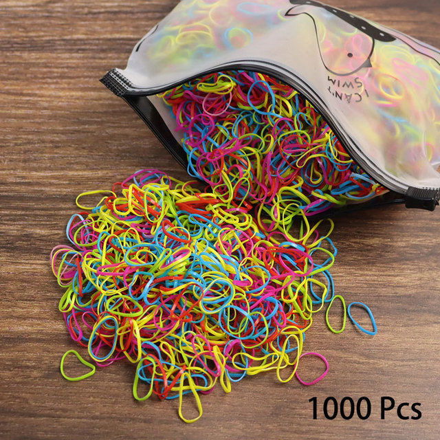 1000pcs Disposable Rubber Band Hairband For Kids Ponytail Hair Ties Colorful Elastic Hair Bands Baby Hair Accessories