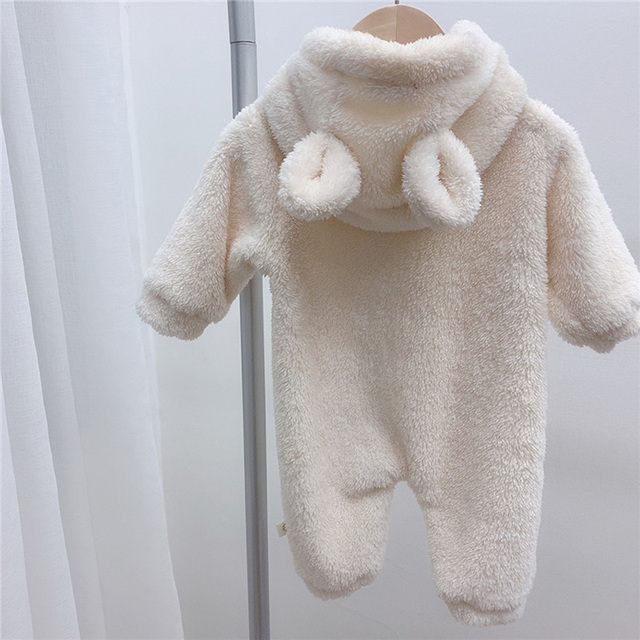 MILANCEL 2021 Autumn Winter Baby Rompers Cute Bear Hooded Baby Boys Rompers Warm Fleece Newborn Baby Clothes