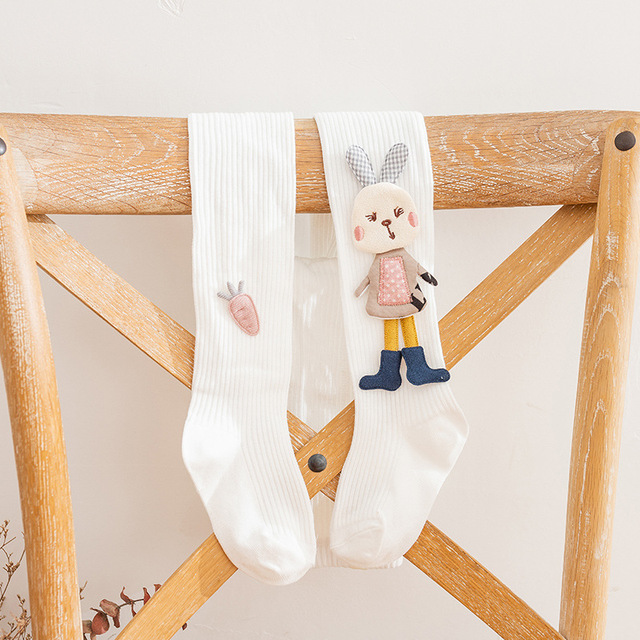 Cotton Tights for Girls Cute Cartoon Rabbit Children Pantyhose Soft Knitted Kids Tights Ribbed Striped Kids Stockings 3-12 Years