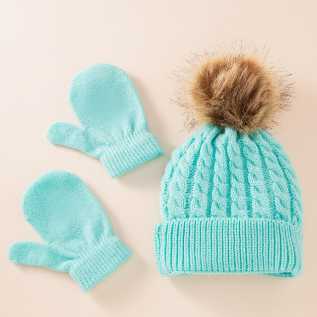 New Winter Hat Scarf Gloves Set For Kids 0-3 Years Boys Girls Children Cotton Warm Pom Poms Hat Sets Solid Color Cute Hat Scarf