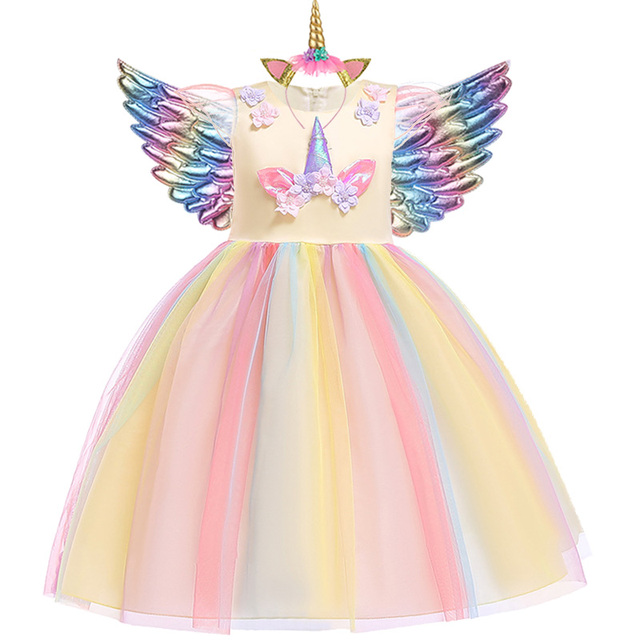 New Girls' Rainbow Unicorn Dress, Girls' Rainbow Unicorn Dress for Party Birthday