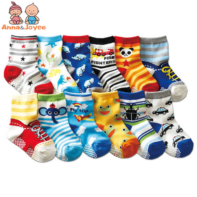 Baby Socks SkiBeaut 12 Pairs Non-Slip Skid Socks for Kids Boys Grips Cotton Crew Socks for 1-3/3-5 Years