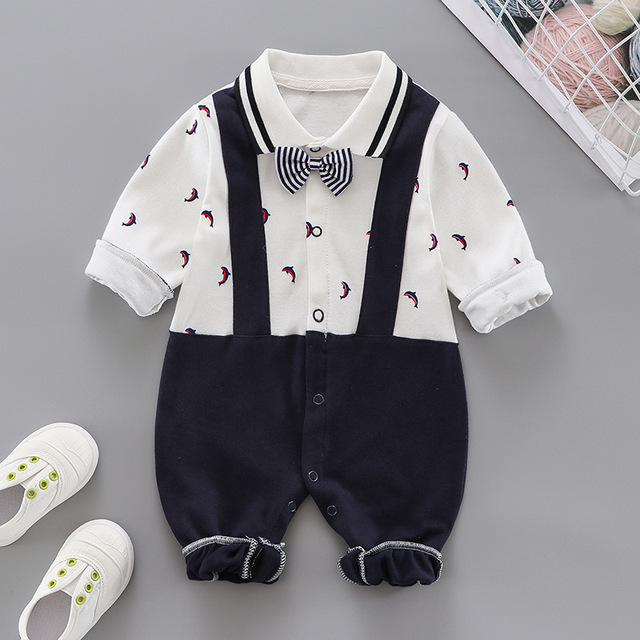 Baby check one-piece clothing children's clothing casual wear out boy baby autumn and winter cartoon clothing set