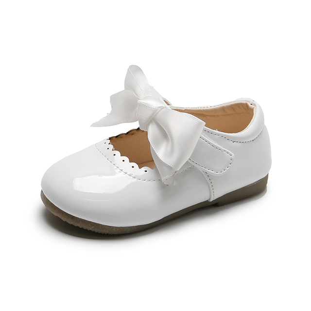 Girls Shiny Leather Bow Shoes Spring Autumn Solid Color Kids Princess Shoes Dance First Step Shoes SMG104