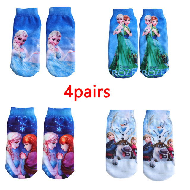 4 Pairs/Bag Kids Socks Children Frozen Socks Spring Cotton Anna Elsa Princess Cartoon Socks for Boy Girls Socks