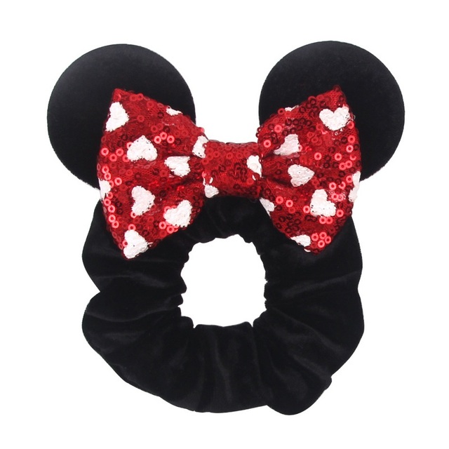 Little Girls Hair Band Kids Mickey Minnie Soft Hair Bow Children Sequin Velvet Ponytail Holders Baby No Damage Rubber Hair Tie