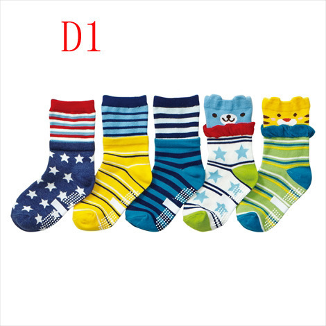 5 Pairs Non-slip Cute Cartoon Children Socks Spring Autumn Cotton Warm Breathable Boys Girls Absorb Sweat Sock for 0-8 Years