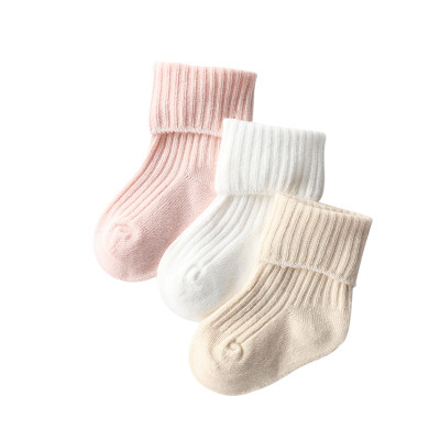 3 Pairs Baby Boys Socks Solid Color Kids Spring Autumn Cotton Breathable Keep Warm Floor Anti-slip Baby Girls Socks