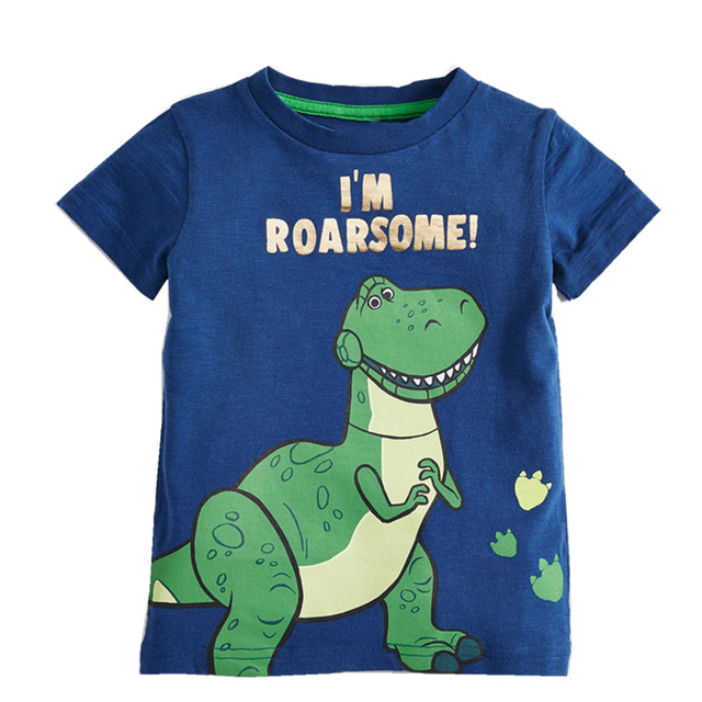 Boys Summer Clothes Children T-shirt Dinosaur Printing Kids Striped Embroidery Tops Boy Cotton T-Shirts Baby Cartoon Tee Clothes