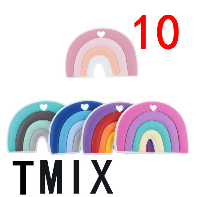 10pcs Rainbow Baby Teething Silicone Teether Pacifier Chain Accessories Dental Care Baby Birthday Gifts BPA Free