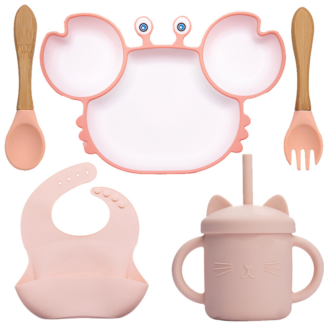 BOPOOBO Baby Dishes Silicone Suction Plate Cute Crab Children Feeding Plate Non-slip Baby Food Bowl Feeding for Kids