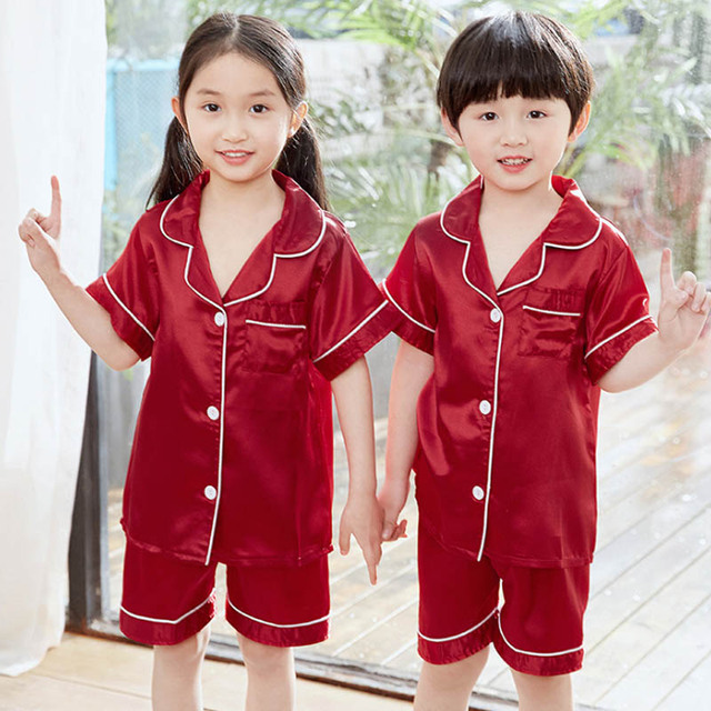 Silk Pajamas for Girls Boy Pajama Sets Summer Autumn Satin Long Sleeve Fashion Gray Pajama Toddler Kid Pajama Sleepwear Suit 3-14Y